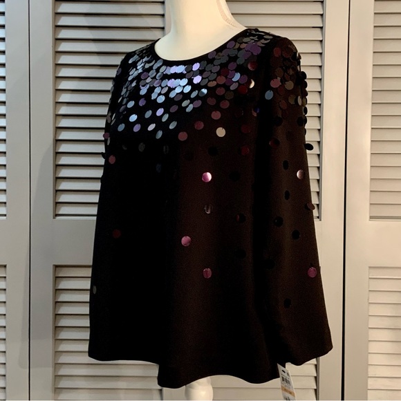NWT Alfani Black/Gilded Plum Sequin Embellished Top - Picture 2 of 12